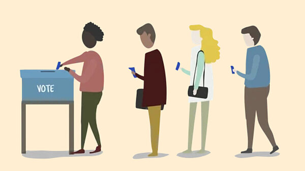 Make votes fair Graphic showing people casting votes