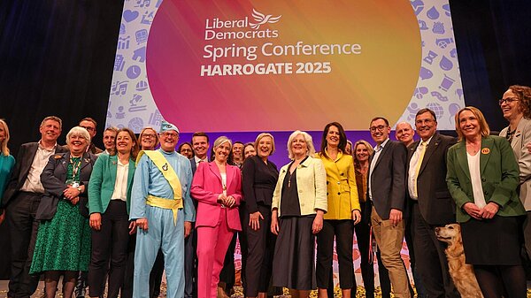 A group of Liberal Democrat MPs on the stage at Spring Conference 2025 in Harrogate