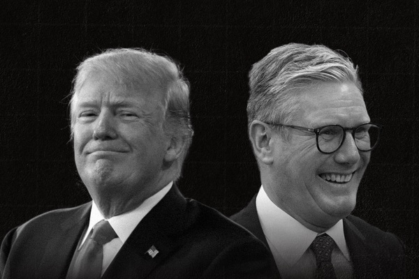Starmer and Donald Trump in Greyscale on a black background