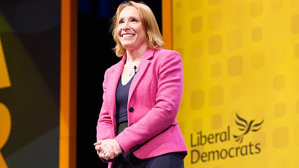 Helen Morgan MP on stage at Liberal Democrat conference