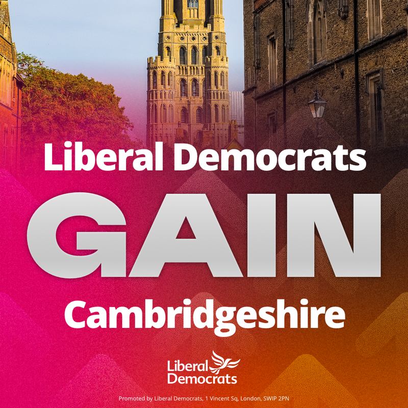 Liberal Democrats gain Cambridgeshire. Photo of Ely in Cambridgeshire.