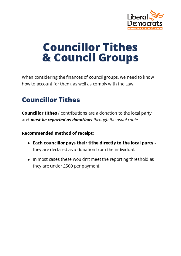 Councillor Tithes & Council Group Banking