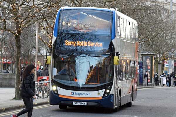 Bus Bus with display showing 'sorry not in service'