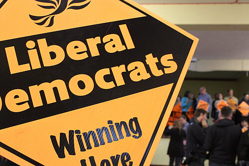 Liberal Democrat poster A poster with the bird of liberty, 'Liberal Democrats' and 'Winning Here'