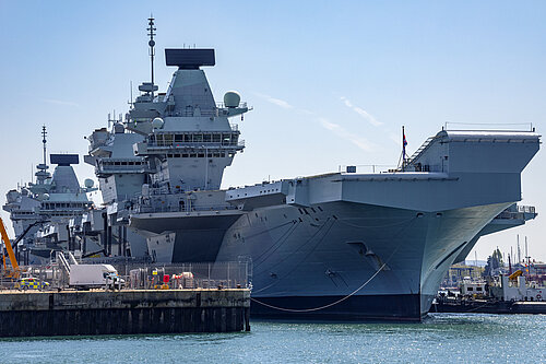 HMS Queen Elizabeth in a dockyard