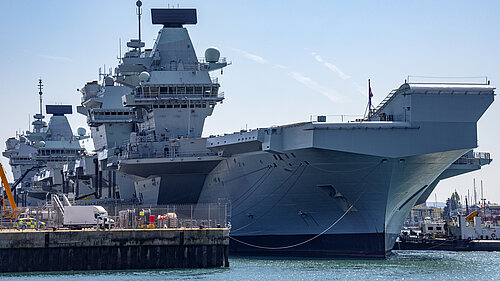 HMS Queen Elizabeth in a dockyard