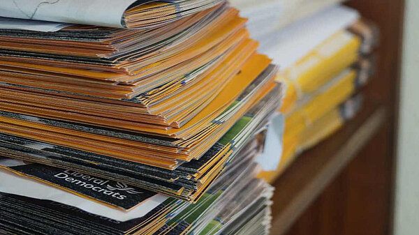 A pile of Liberal Democrat election leaflets