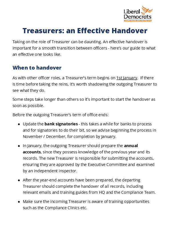 Treasurer Handovers