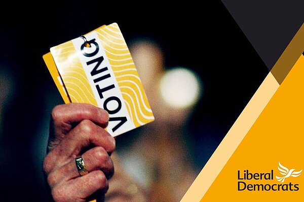 Lib Dem Conference voting card on a Lib Dem membership card