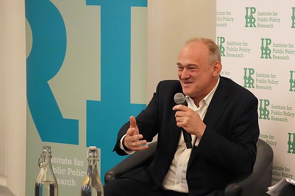 Ed Davey answers a question at the IPPR think tank
