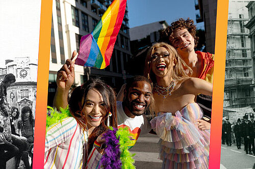 A montage of photos from pride events throughout history.