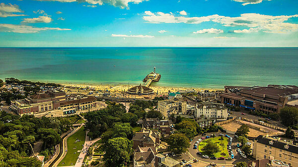 An aerial image of the Bournemouth seafront
