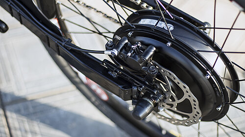 An electric bike motor on a wheel