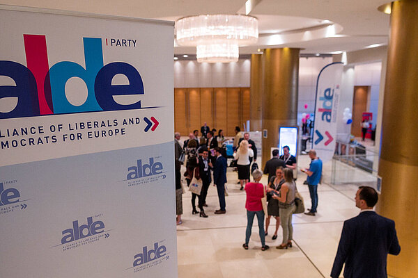 A banner showing the text 'alde party: Alliance of Liberals and Democrats for Europe"