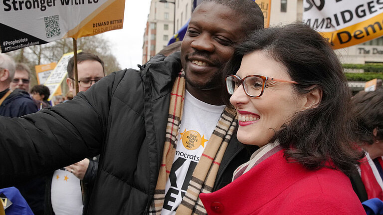 Layla Moran A man taking a selfie with Layla Moran