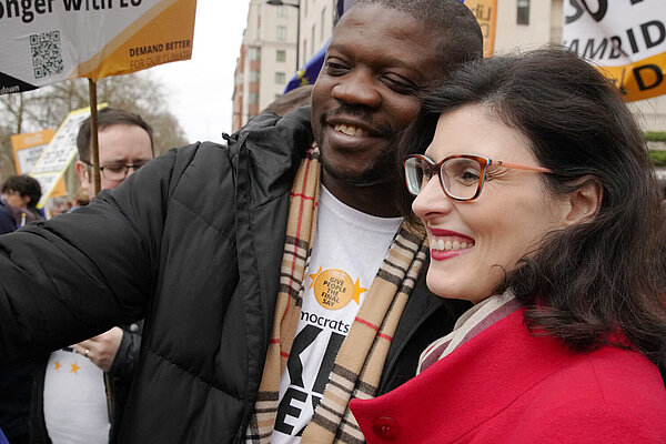 A man taking a selfie with Layla Moran