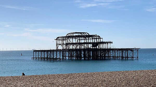 West Pier Brighton - only frame remains standing following a fire.