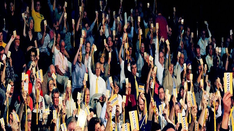 A photo of the crowd at a Liberal Democrat conference.