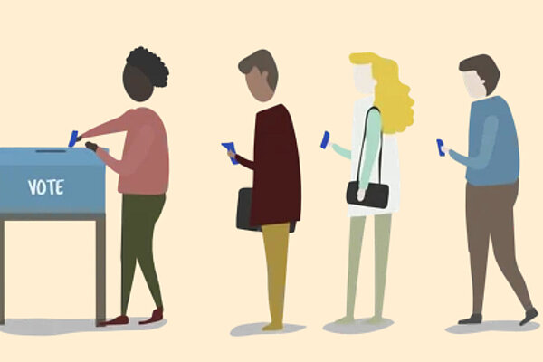 Make Votes Fair Graphic showing people casting votes