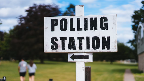 A polling station sign