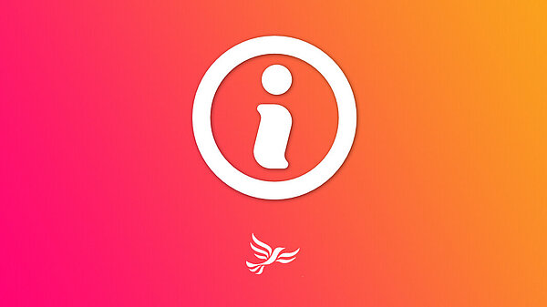 A graphic with "i" symbolising "information".