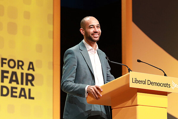 Josh Babarinde speaks at Liberal Democrat Conference