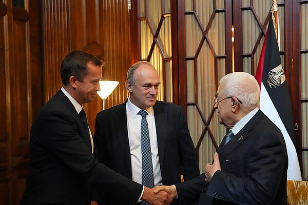 Calum Miller and Ed Davey meet President Abbas